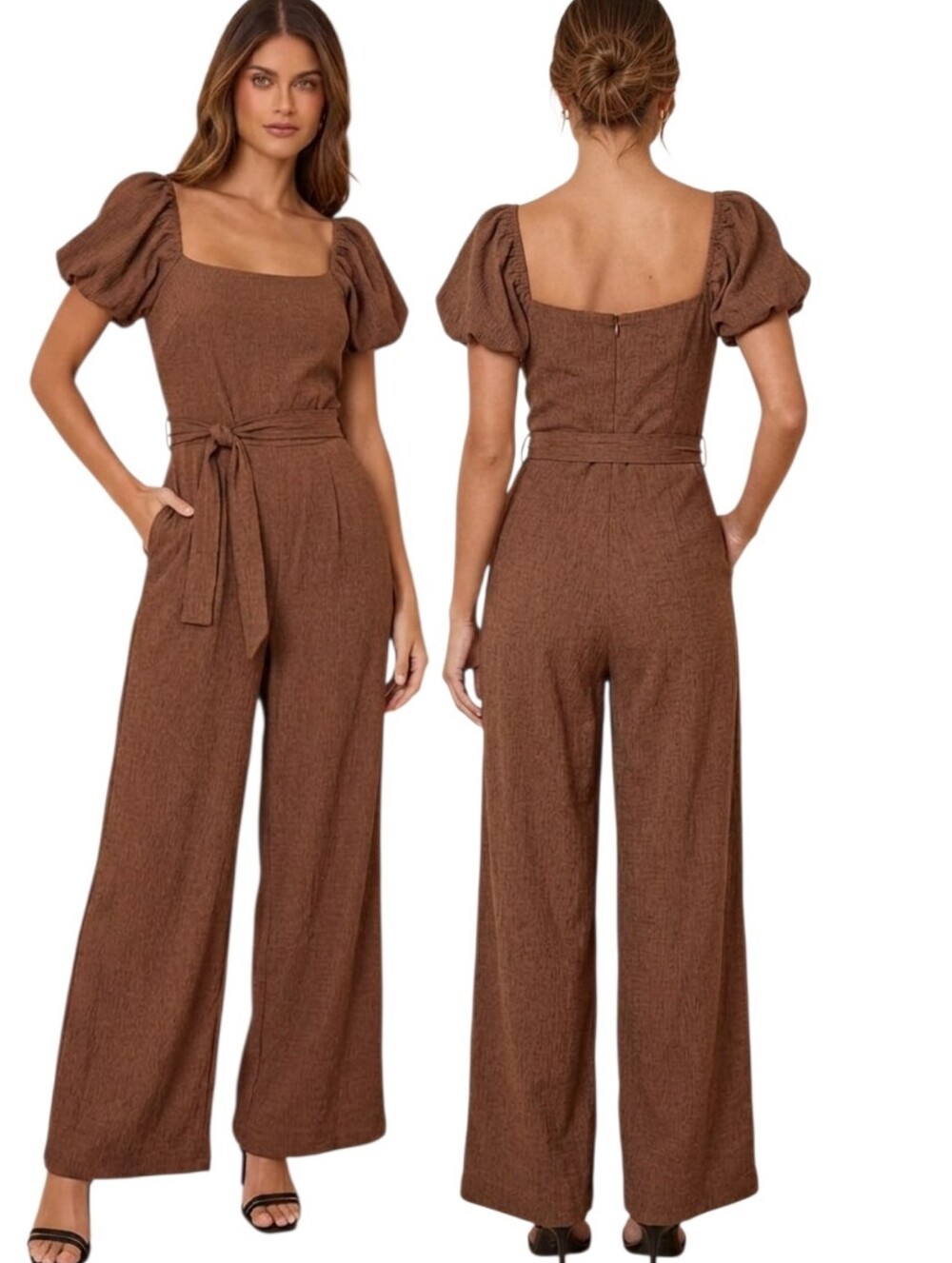 TRIXXI Chocolate Brown Crepe Jumpsuit - Size L
